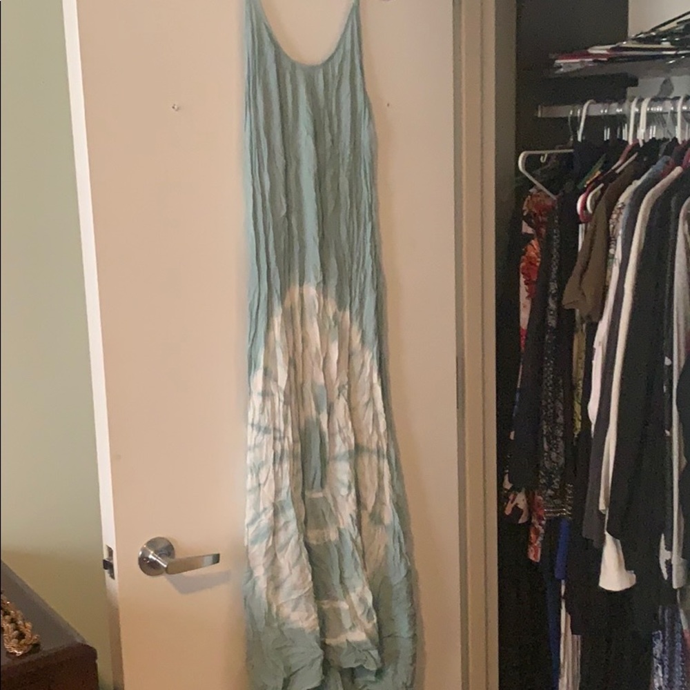 Teal and white tie die hi low dress